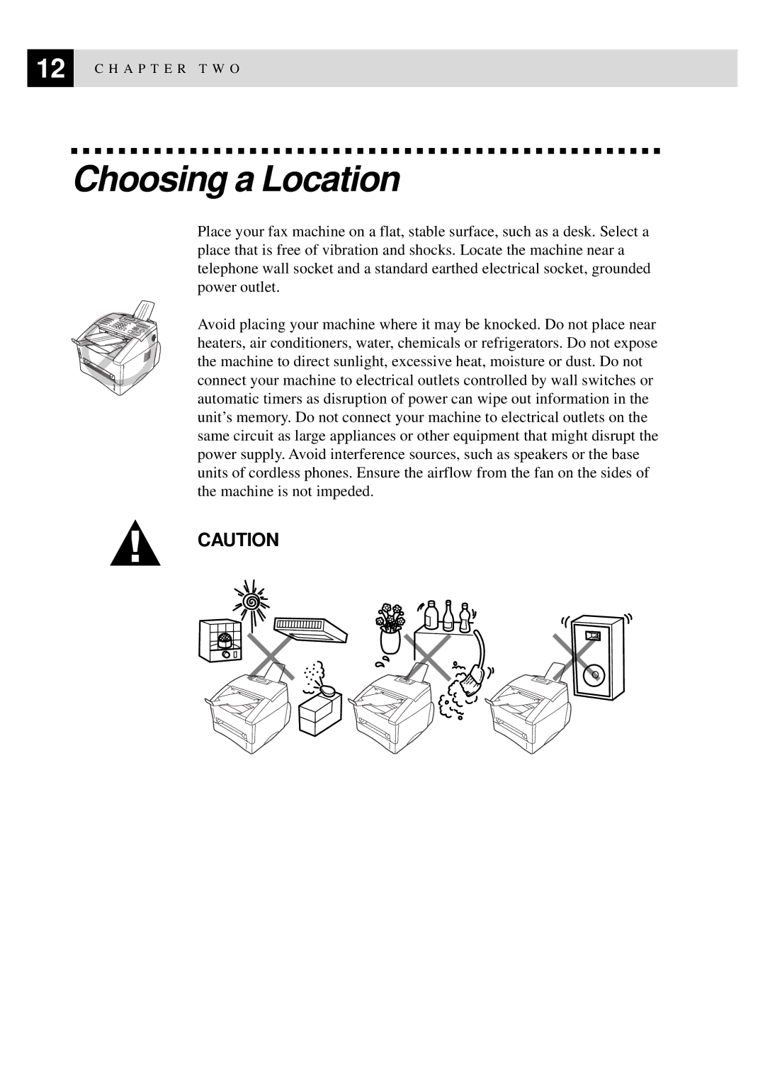 Brother FAX-8350P, MFC-9650 owner manual Choosing a Location 