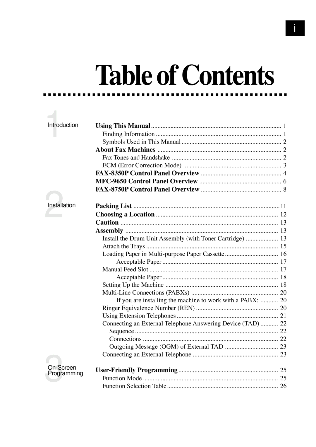 Brother MFC-9650, FAX-8350P owner manual Table of Contents 