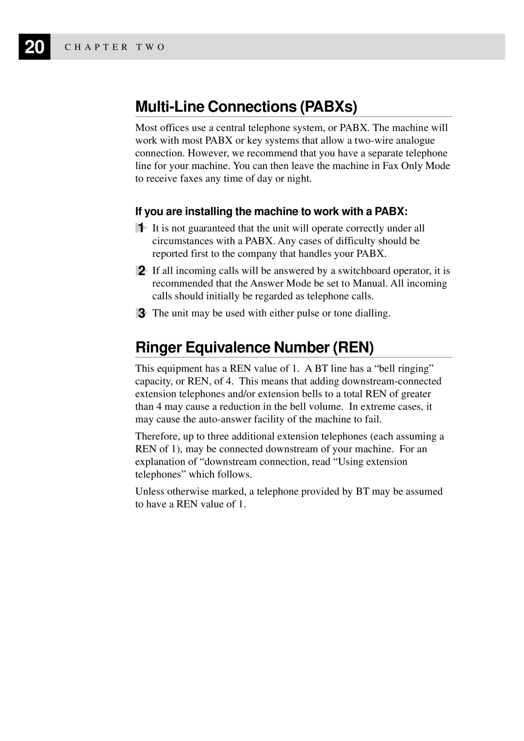 Brother FAX-8350P, MFC-9650 owner manual Multi-Line Connections PABXs, Ringer Equivalence Number REN 