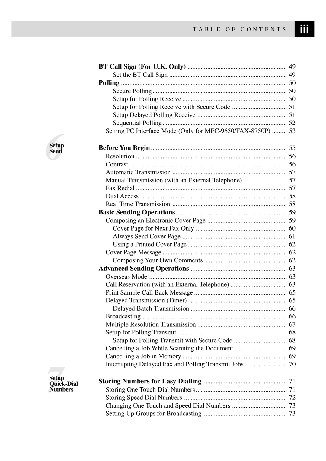 Brother MFC-9650, FAX-8350P owner manual Iii 