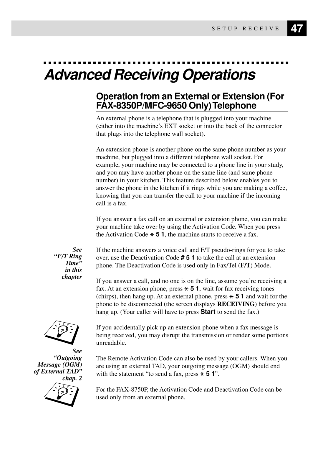 Brother MFC-9650, FAX-8350P owner manual Advanced Receiving Operations 