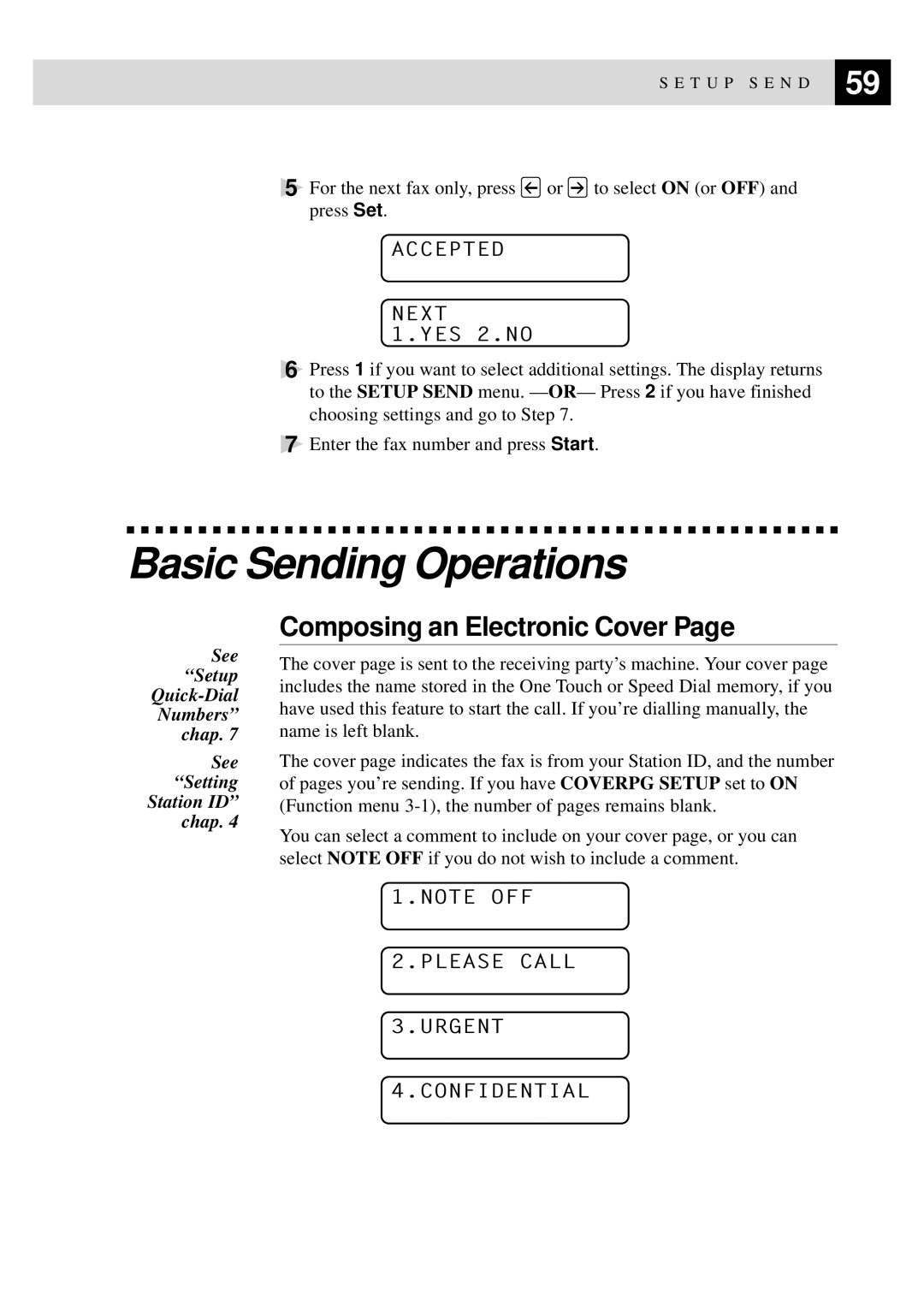 Brother MFC-9650, FAX-8350P Basic Sending Operations, Composing an Electronic Cover, Please Call Urgent Confidential 