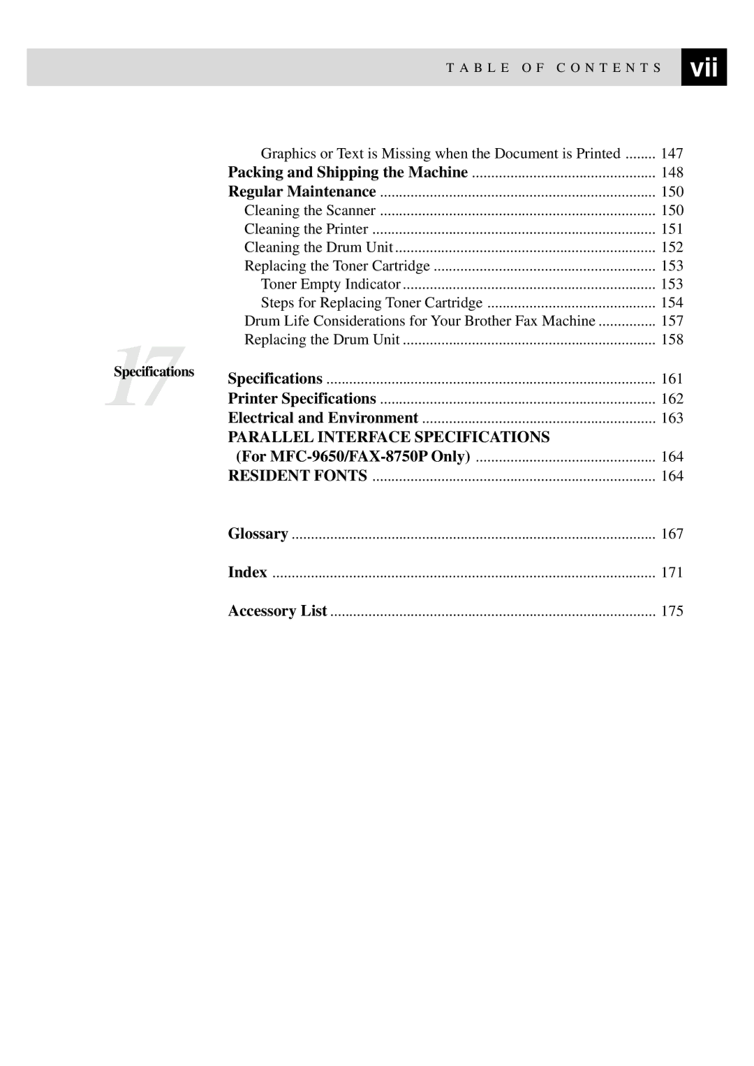 Brother MFC-9650, FAX-8350P owner manual Vii 