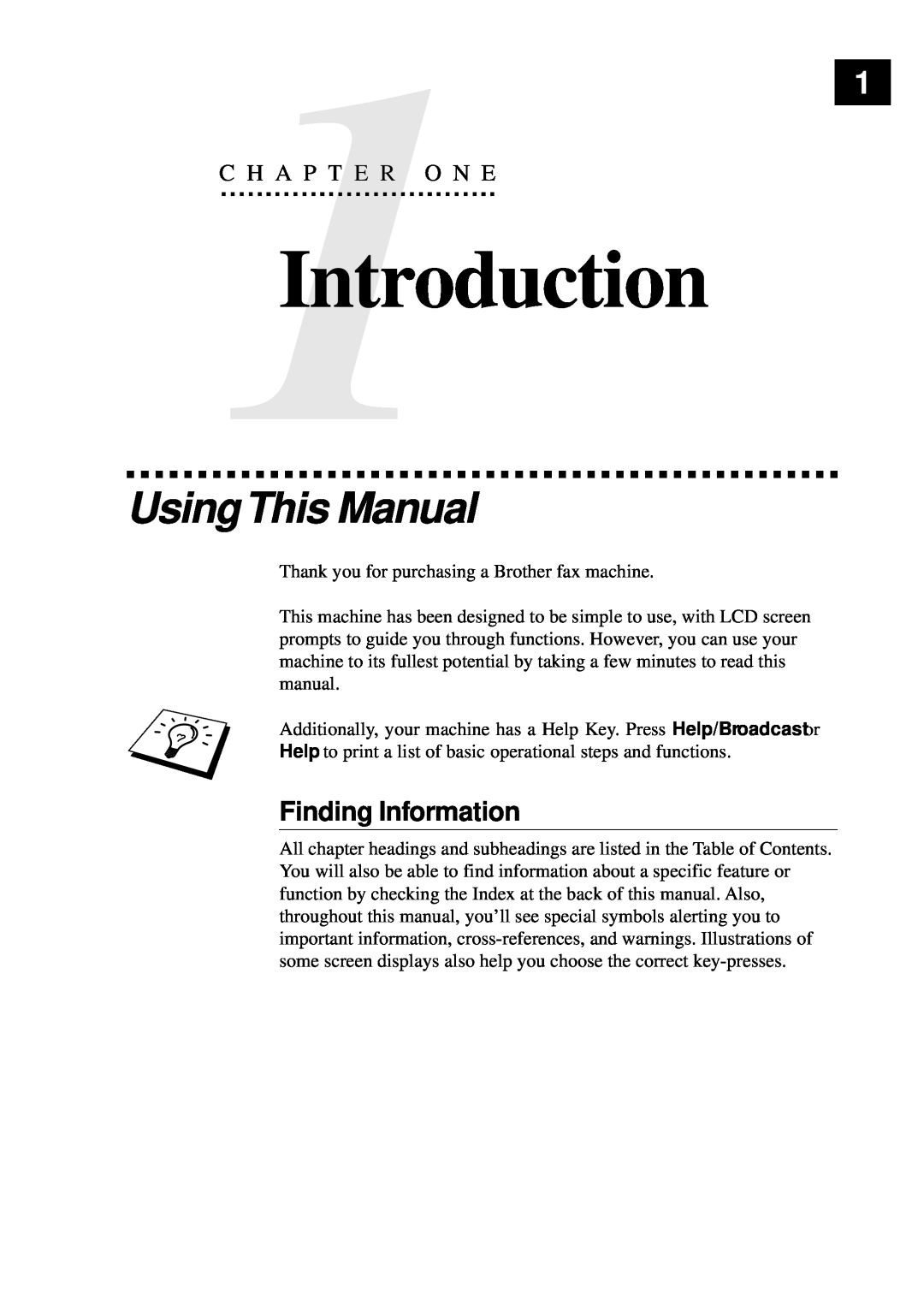 Brother MFC-9650, FAX-8350P owner manual Introduction, UsingThis Manual, Finding Information, C1H A P T E R O N E 
