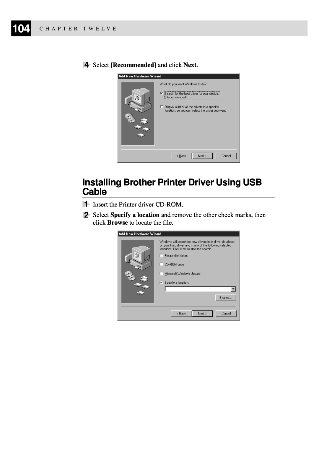 Brother FAX-8350P, MFC-9650 owner manual Installing Brother Printer Driver Using USB Cable, C H A P T E R T W E L V E 