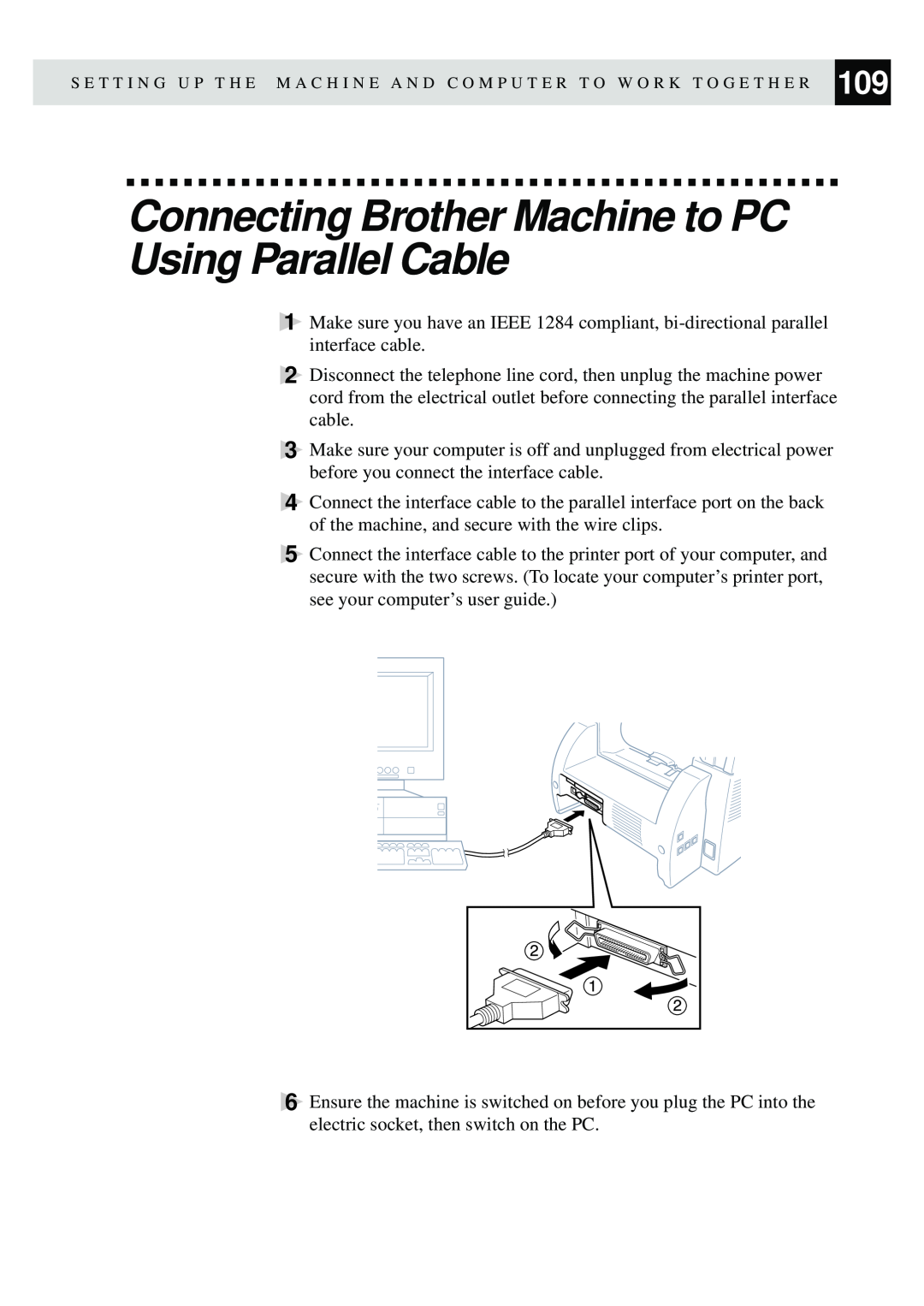 Brother MFC-9650, FAX-8350P owner manual Connecting Brother Machine to PC Using Parallel Cable 