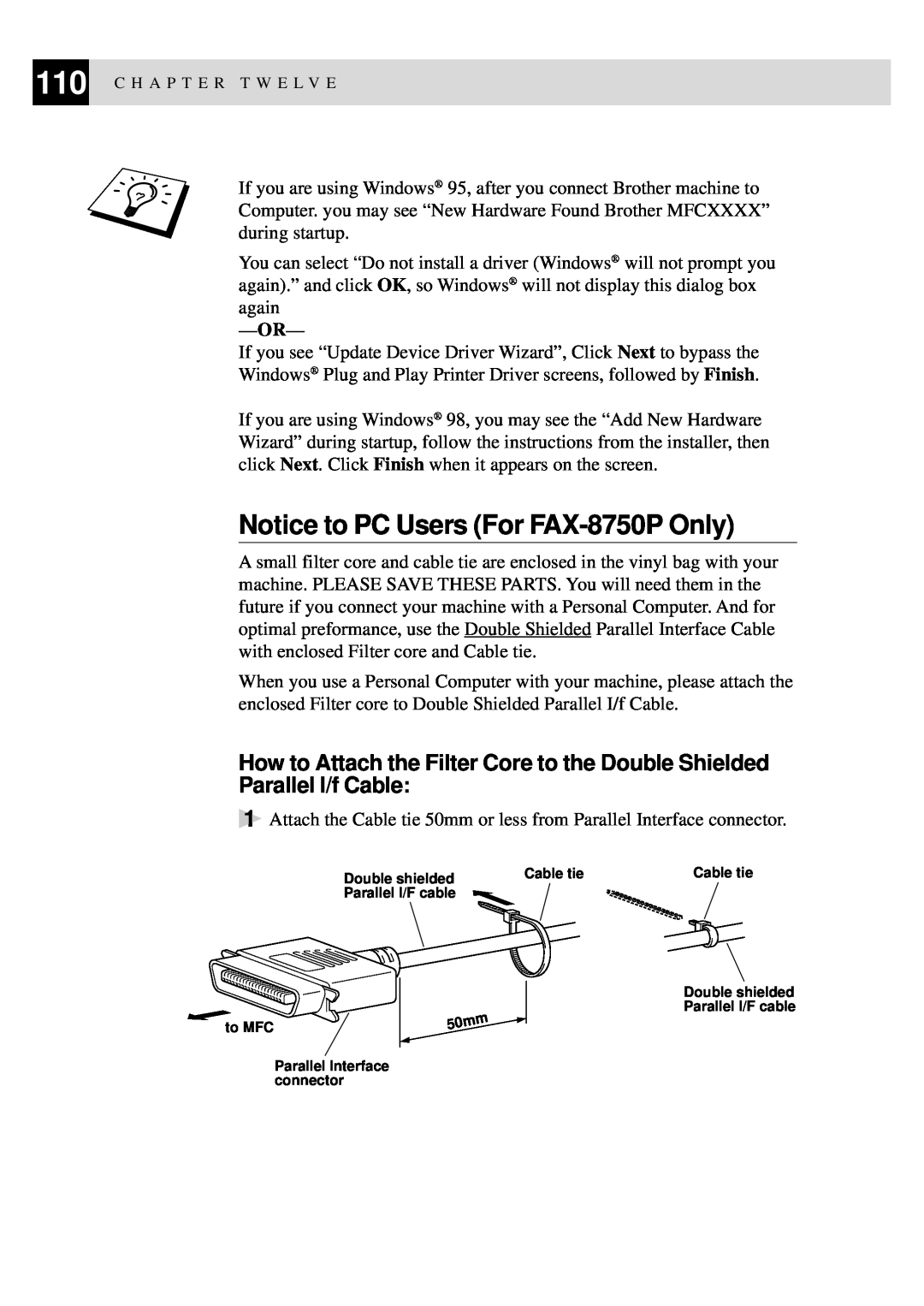 Brother FAX-8350P, MFC-9650 owner manual Notice to PC Users For FAX-8750P Only, C H A P T E R T W E L V E 