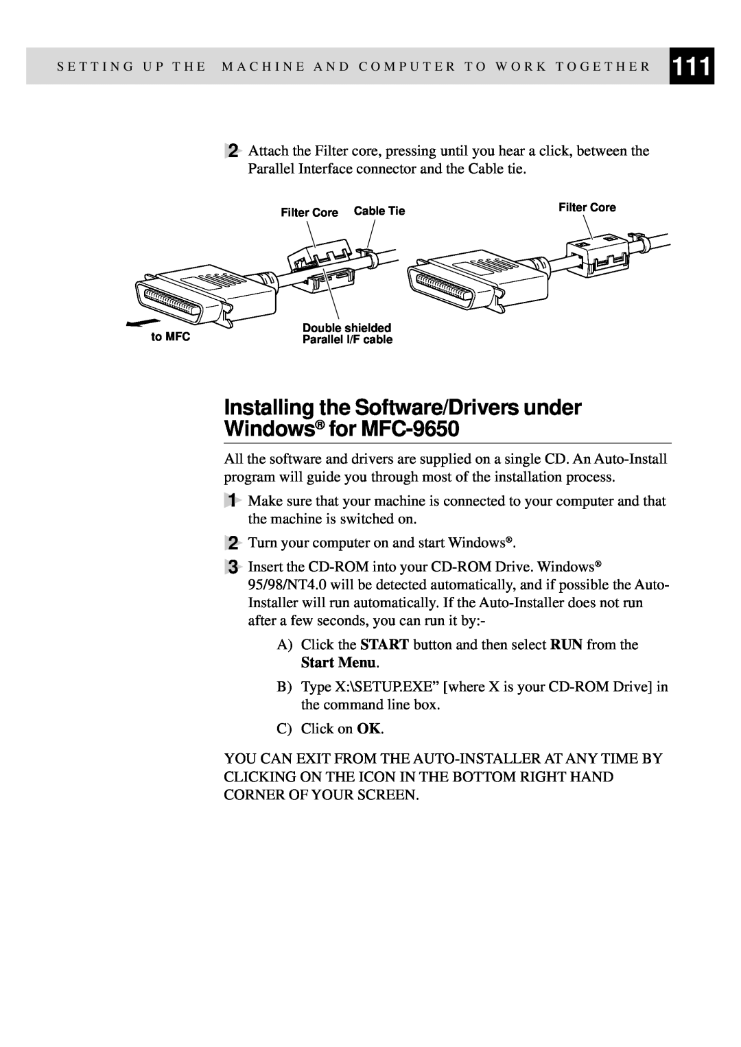 Brother FAX-8350P owner manual Installing the Software/Drivers under Windows for MFC-9650 