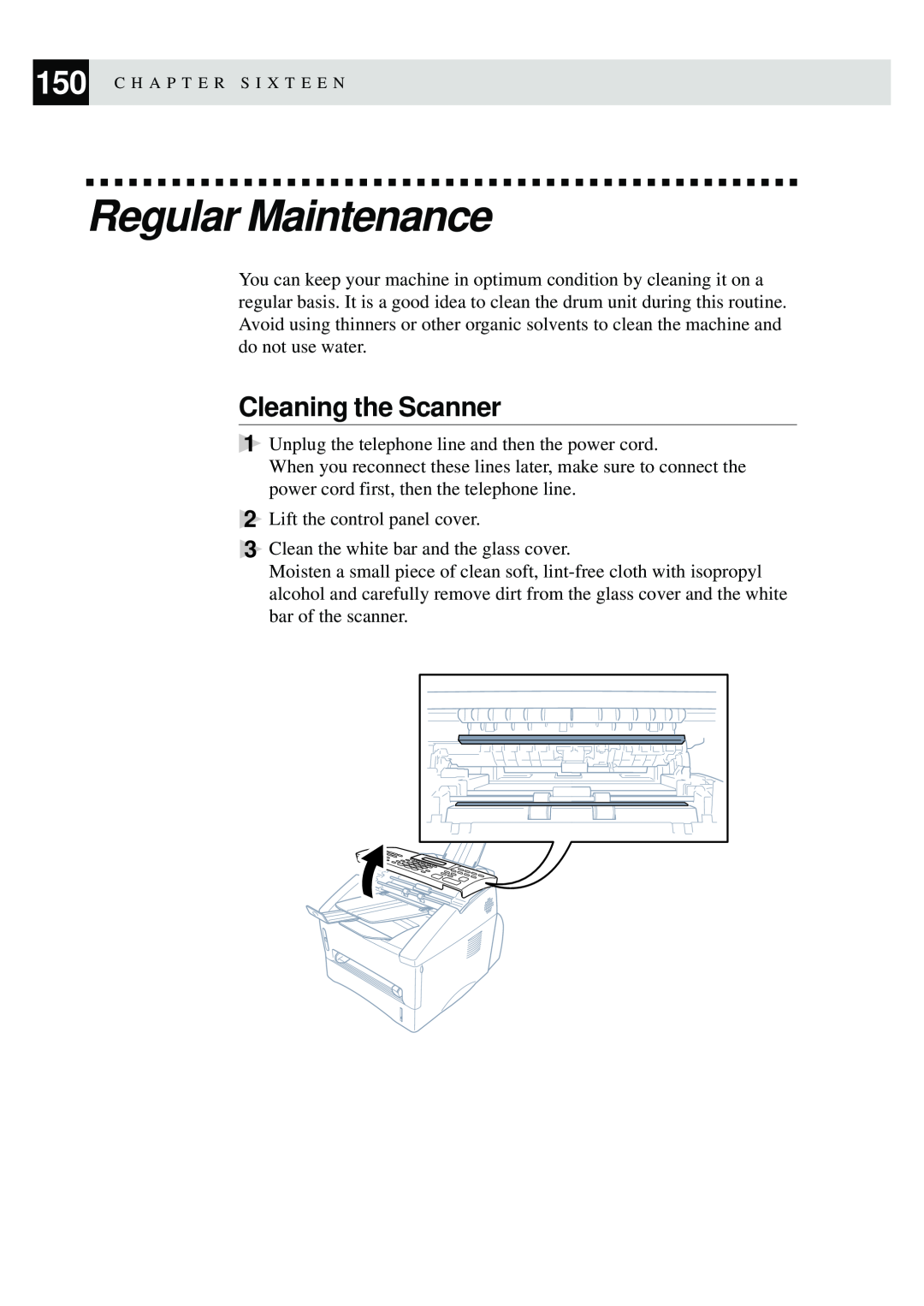 Brother FAX-8350P, MFC-9650 owner manual Regular Maintenance, Cleaning the Scanner 