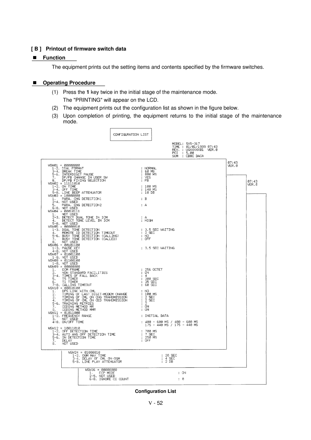 Brother FAX-8650P service manual Printout of firmware switch data Function, Operating Procedure 