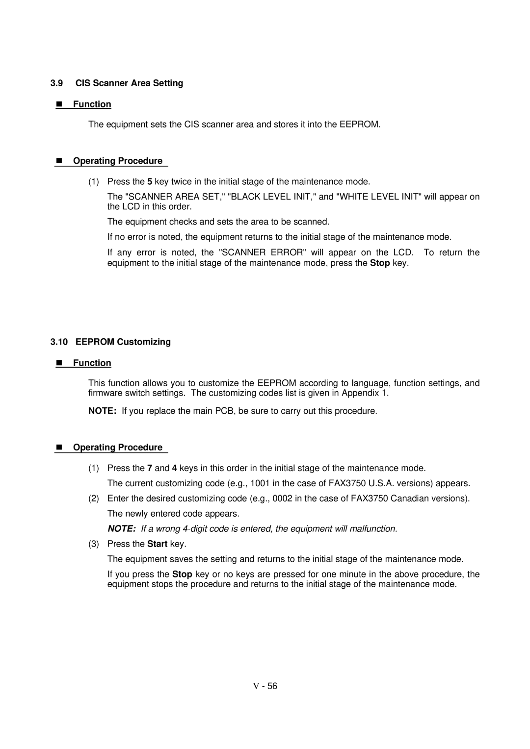 Brother FAX-8650P service manual CIS Scanner Area Setting Function, Eeprom Customizing Function 