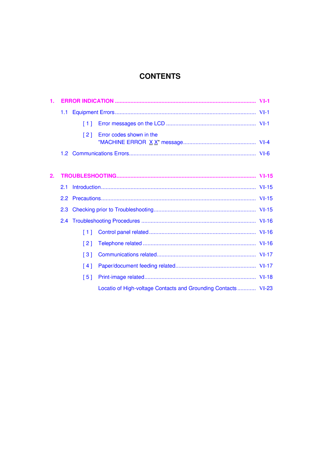 Brother FAX-8650P service manual Error Indication 