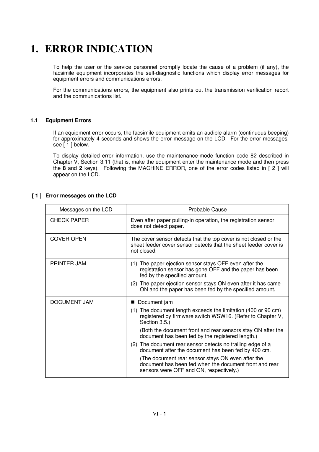 Brother FAX-8650P service manual Equipment Errors, Error messages on the LCD 