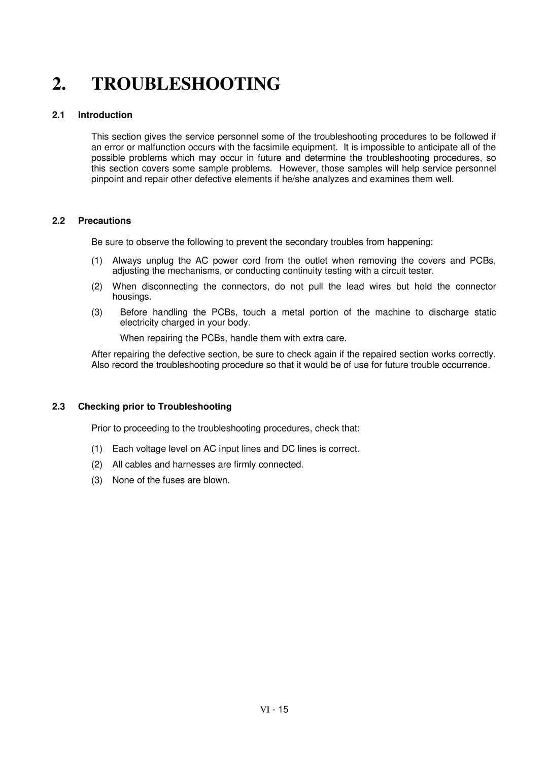 Brother FAX-8650P service manual Introduction, Precautions, Checking prior to Troubleshooting 