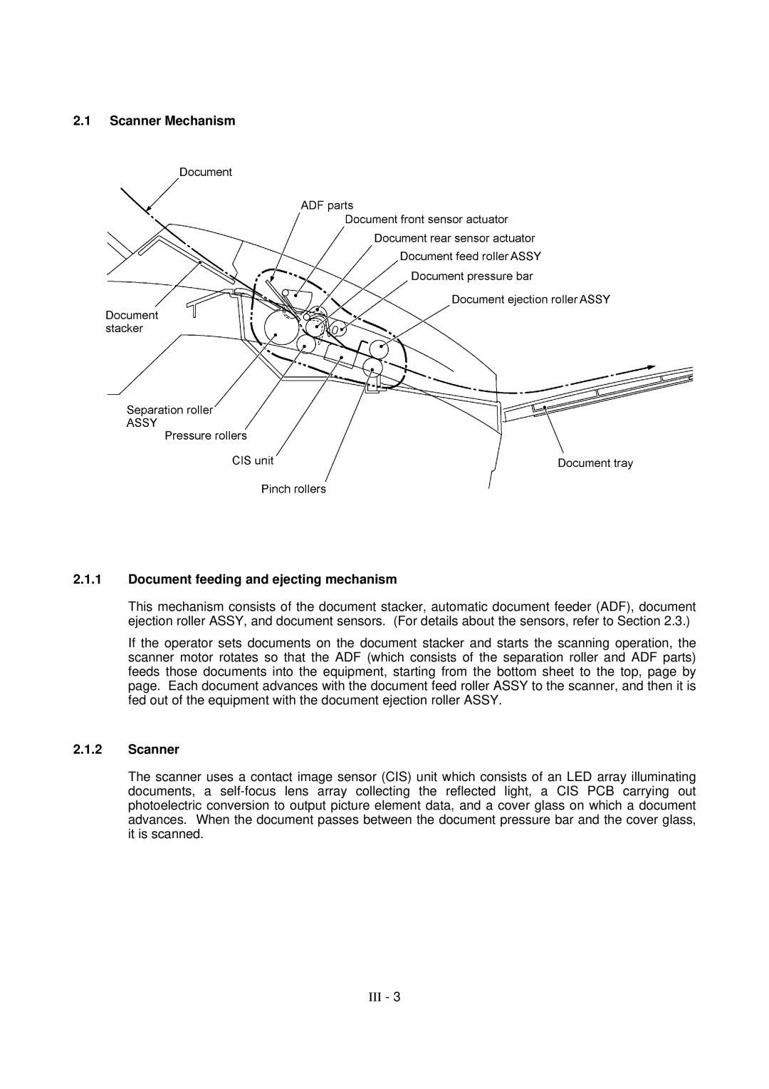 Brother FAX-8650P service manual Scanner Mechanism Document feeding and ejecting mechanism 