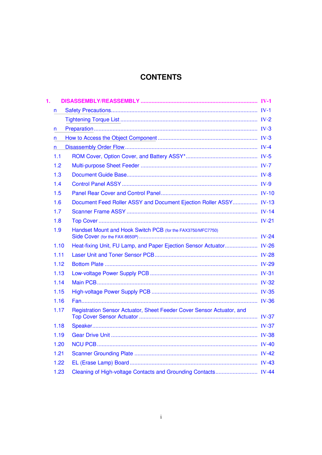 Brother FAX-8650P service manual Disassembly/Reassembly 