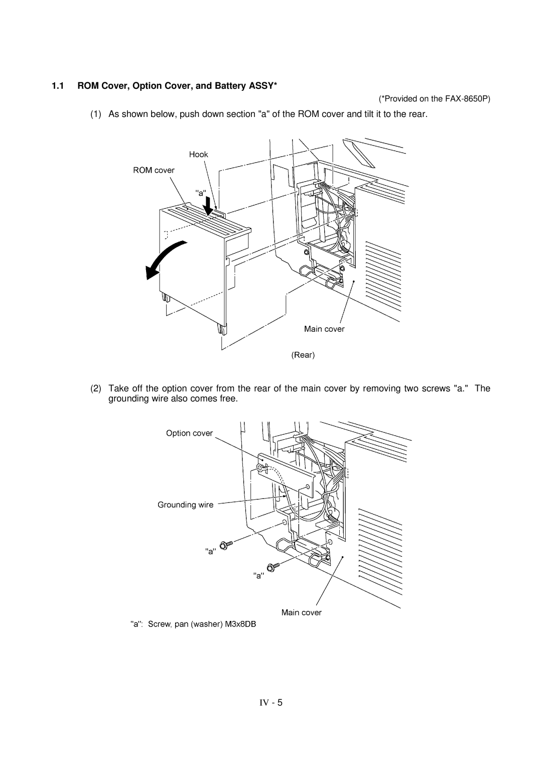 Brother FAX-8650P service manual ROM Cover, Option Cover, and Battery Assy 