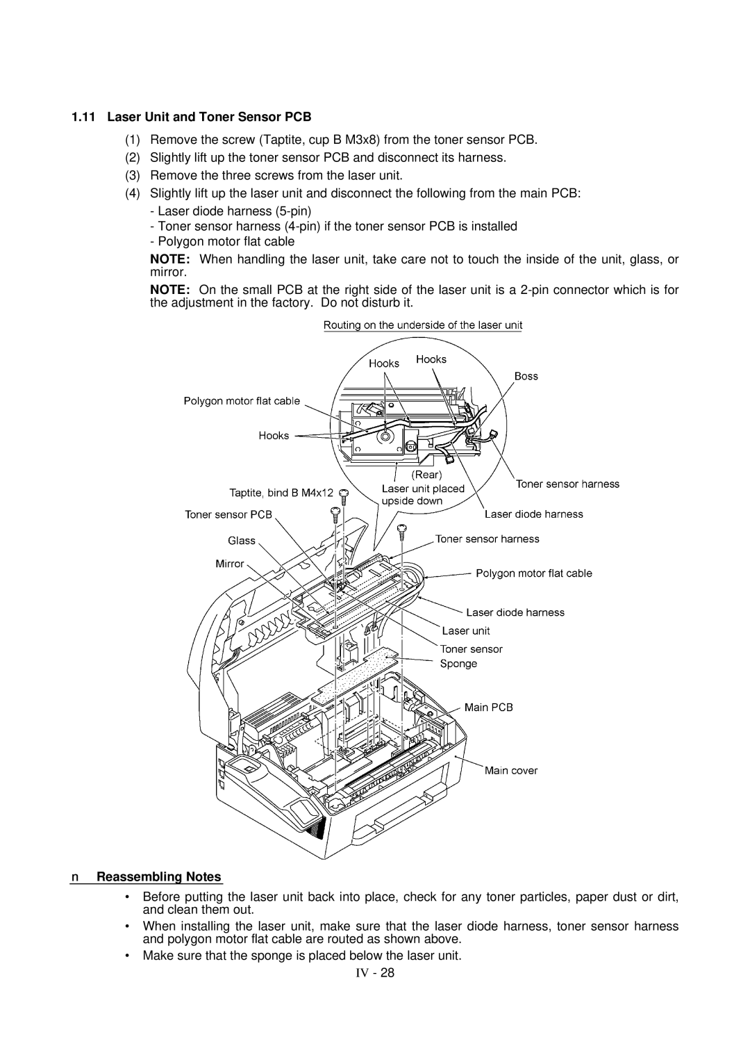 Brother FAX-8650P service manual Laser Unit and Toner Sensor PCB 