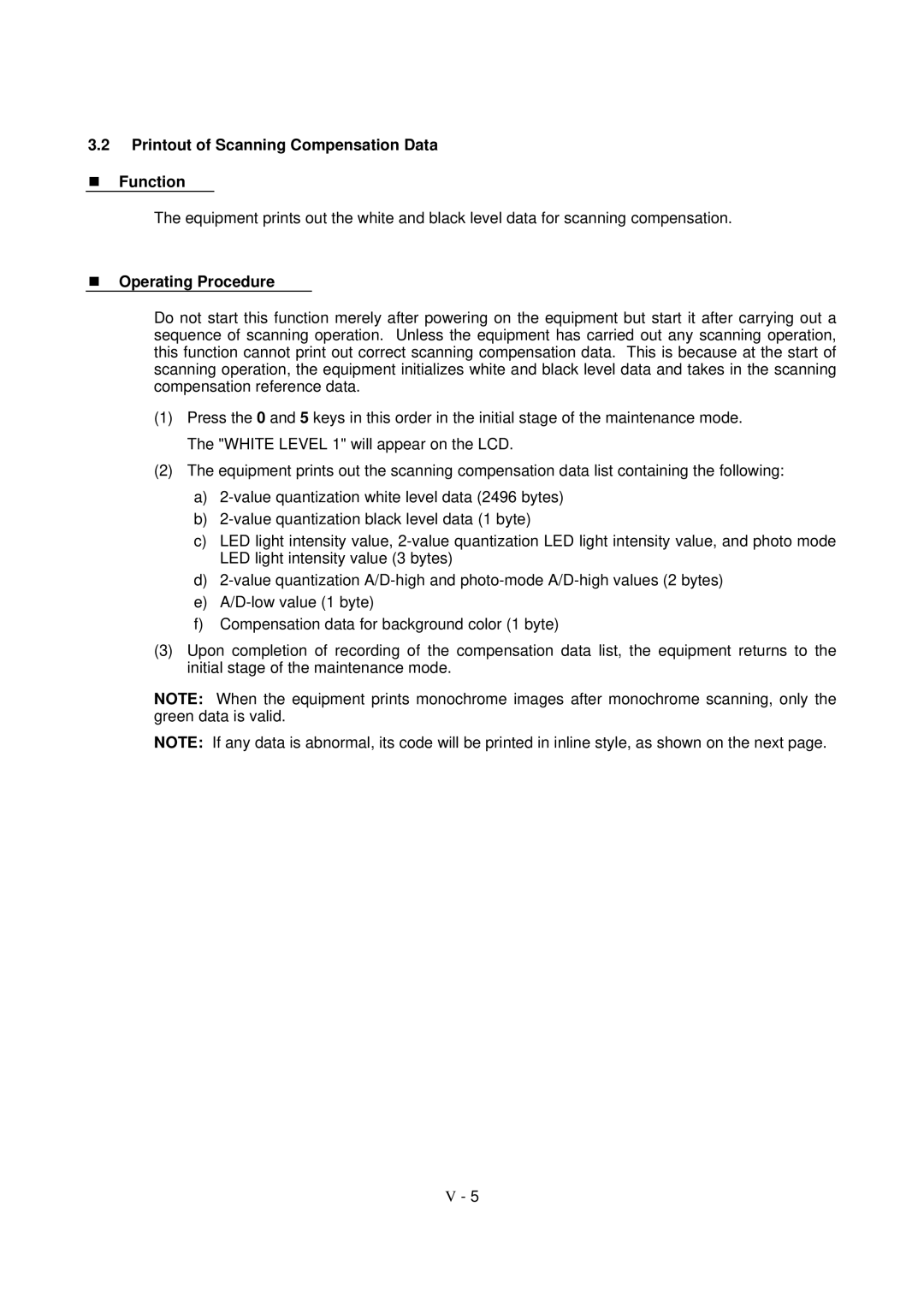 Brother FAX-8650P service manual Printout of Scanning Compensation Data Function 