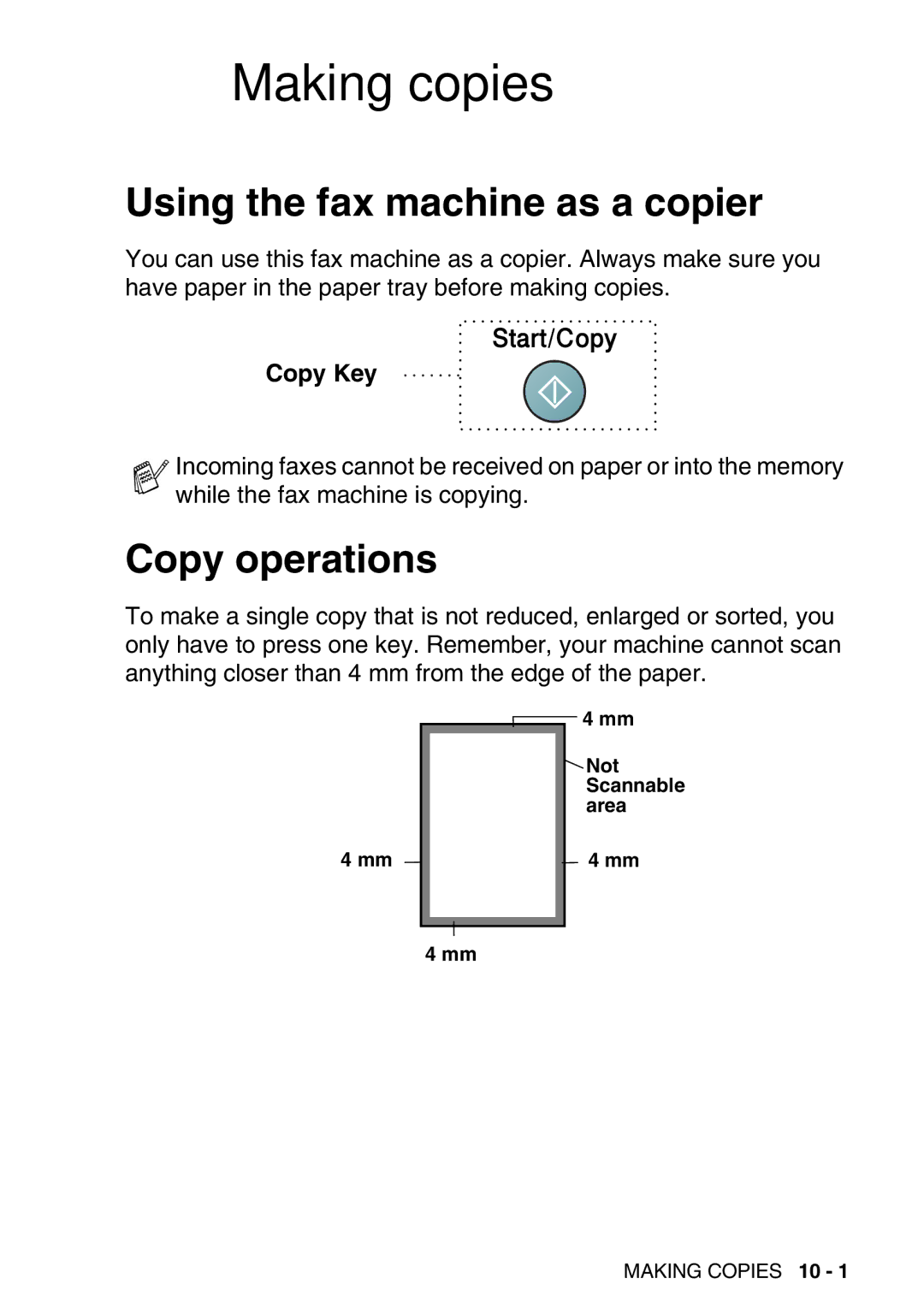 Brother FAX-T98 manual Making copies, Using the fax machine as a copier, Copy operations 