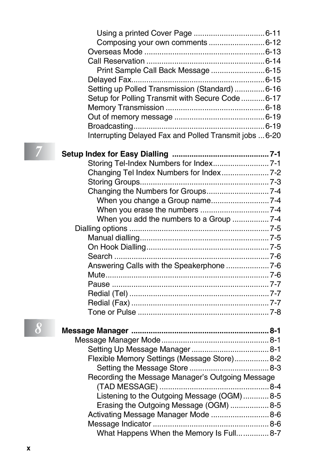 Brother FAX-T98 manual Setup Index for Easy Dialling 