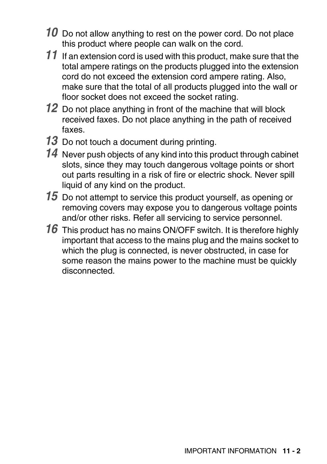 Brother FAX-T98 manual Important Information 11 