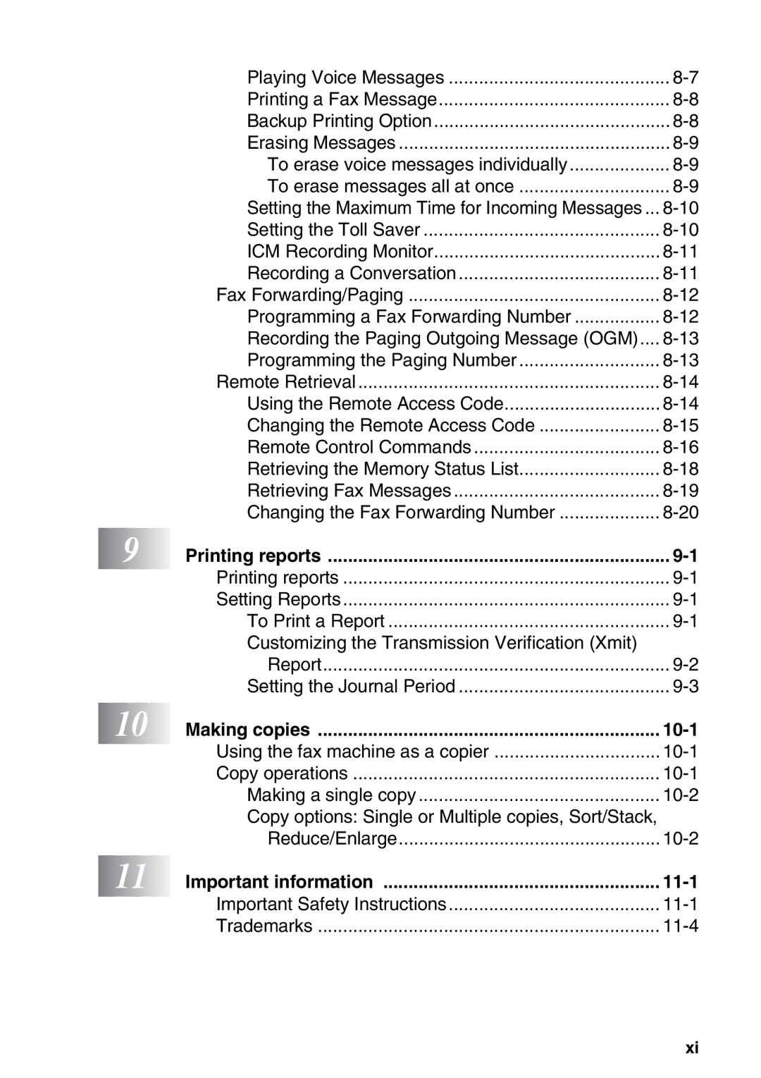 Brother FAX-T98 manual Important information 11-1 