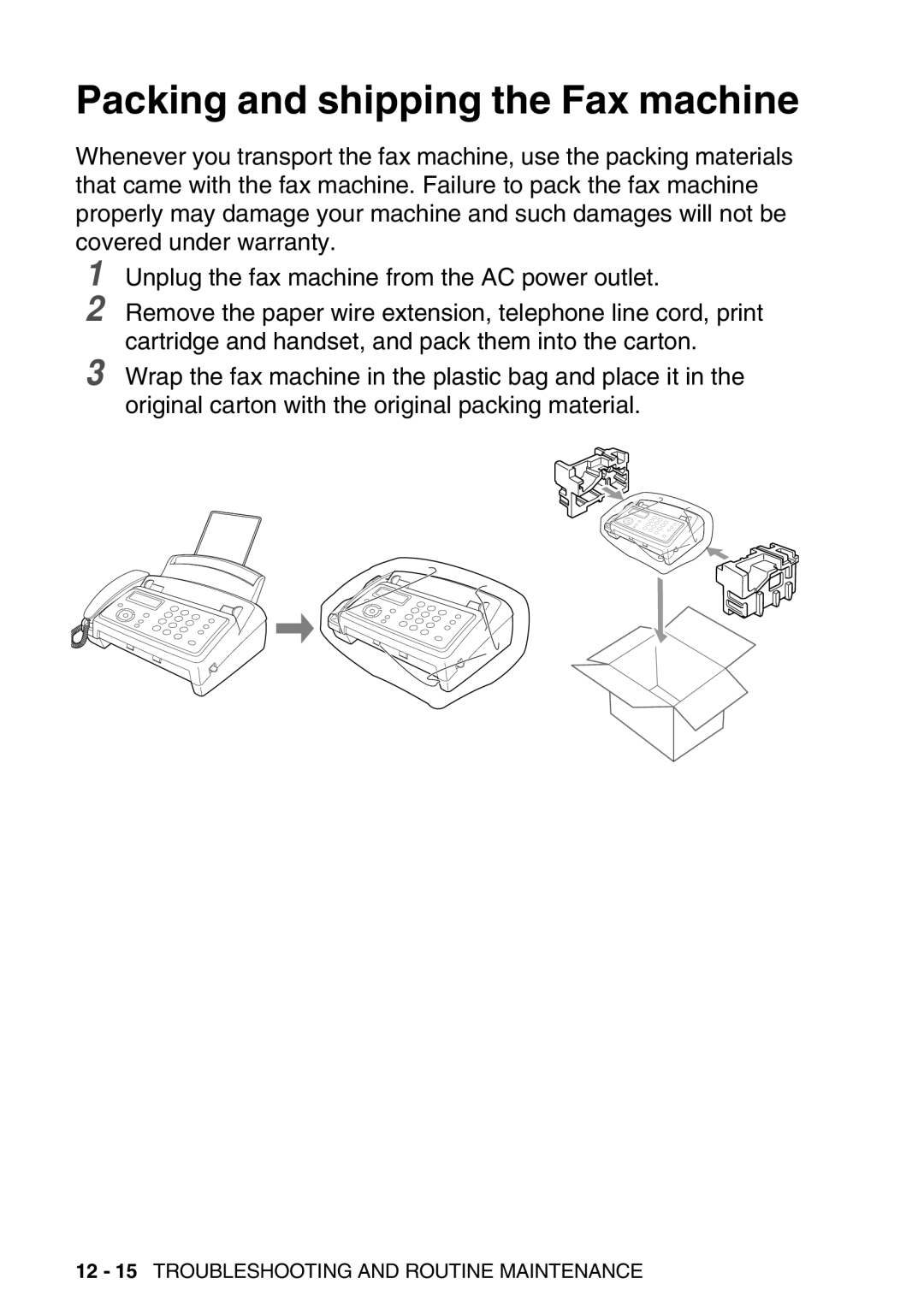 Brother FAX-T98 manual Packing and shipping the Fax machine 