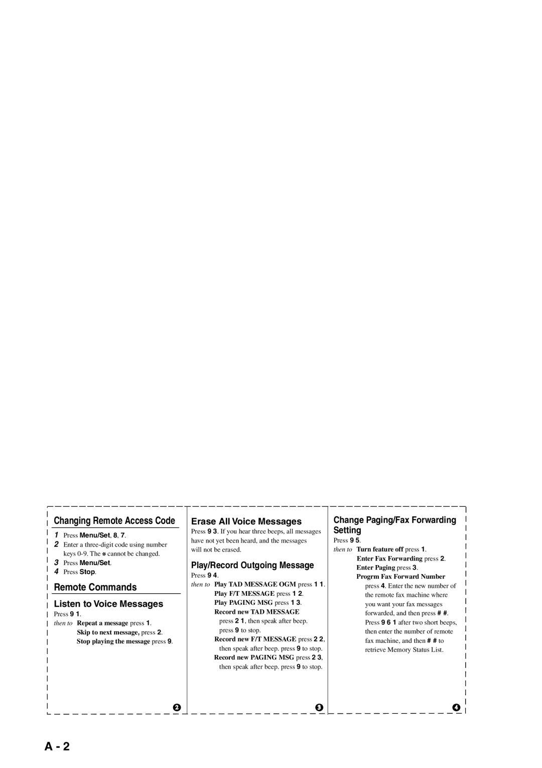 Brother FAX-T98 manual Remote Commands 