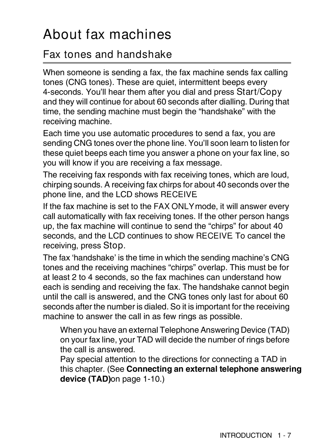 Brother FAX-T98 manual About fax machines, Fax tones and handshake 