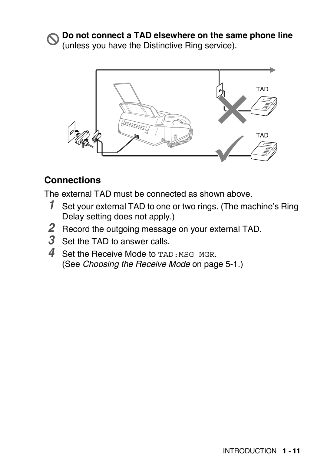 Brother FAX-T98 manual Connections 