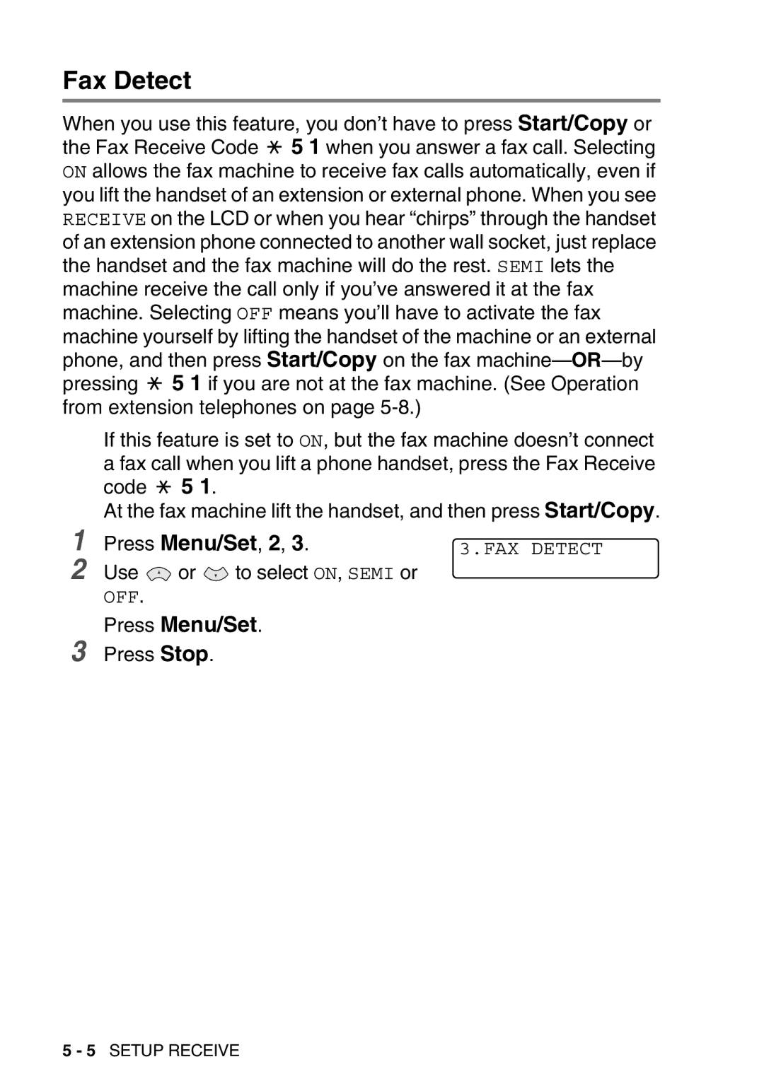 Brother FAX-T98 manual Fax Detect 