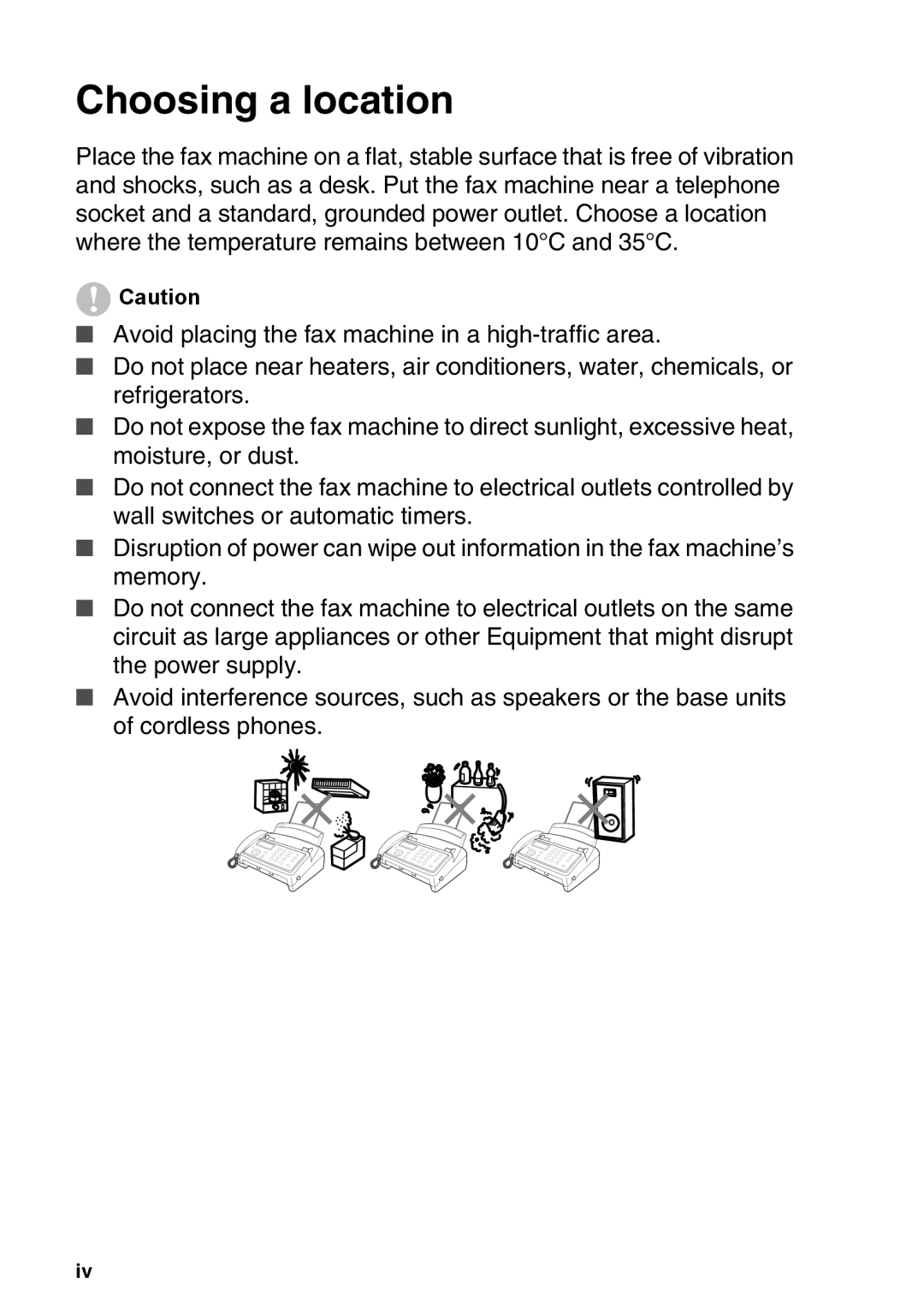 Brother FAX-T98 manual Choosing a location 