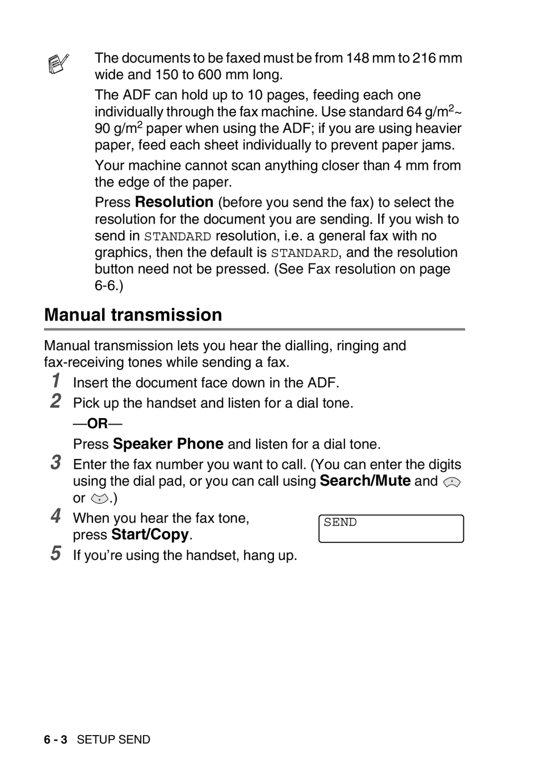 Brother FAX-T98 manual Manual transmission 