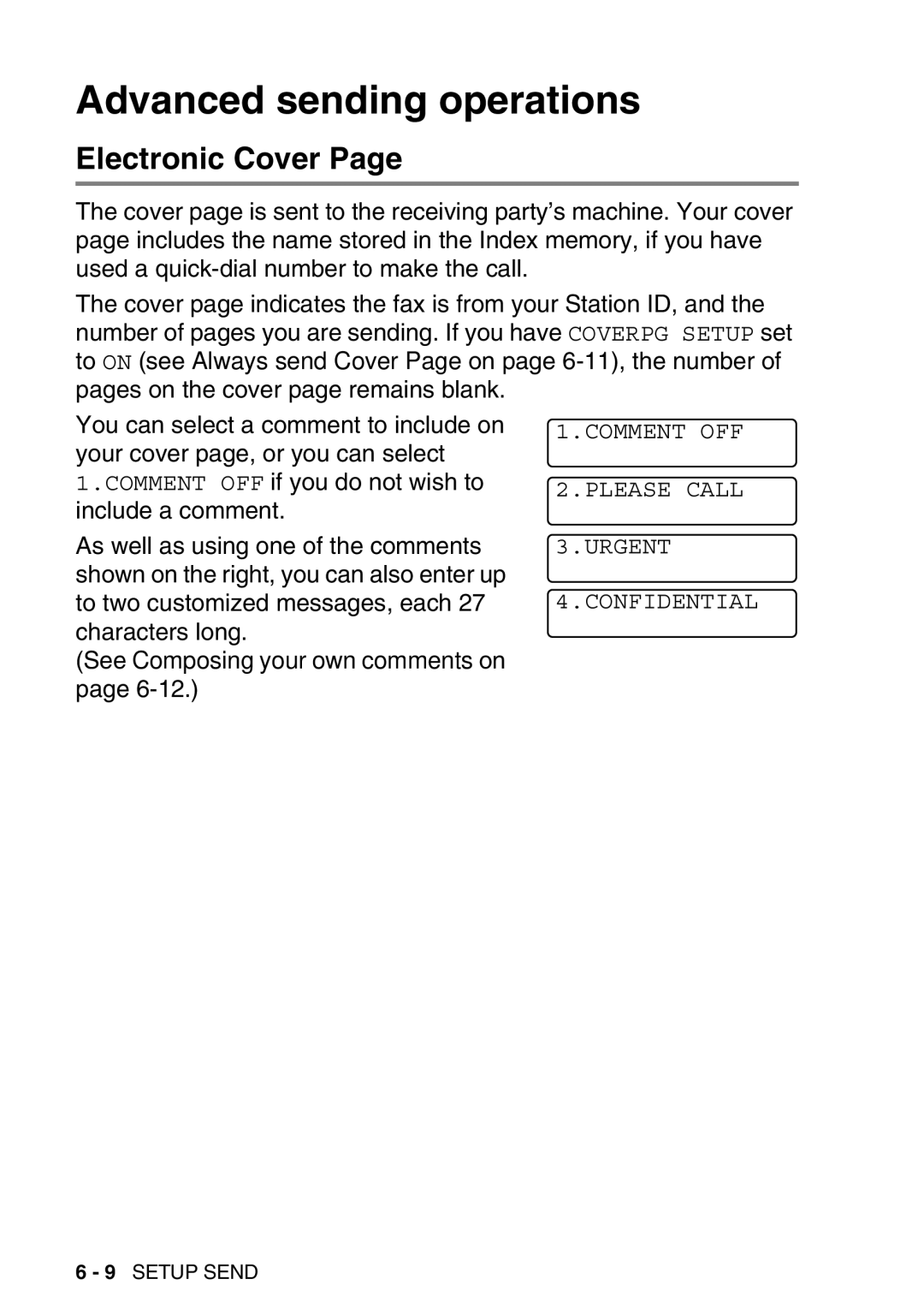 Brother FAX-T98 manual Advanced sending operations, Electronic Cover 