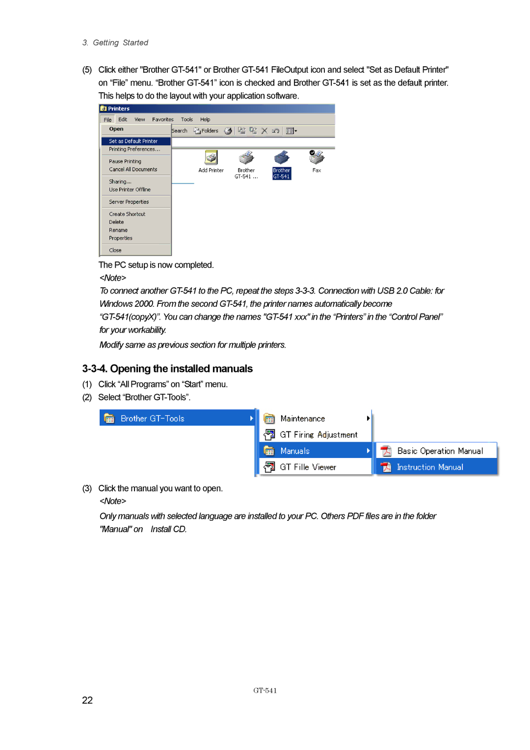 Brother GT-%$!, GT541 instruction manual Opening the installed manuals 