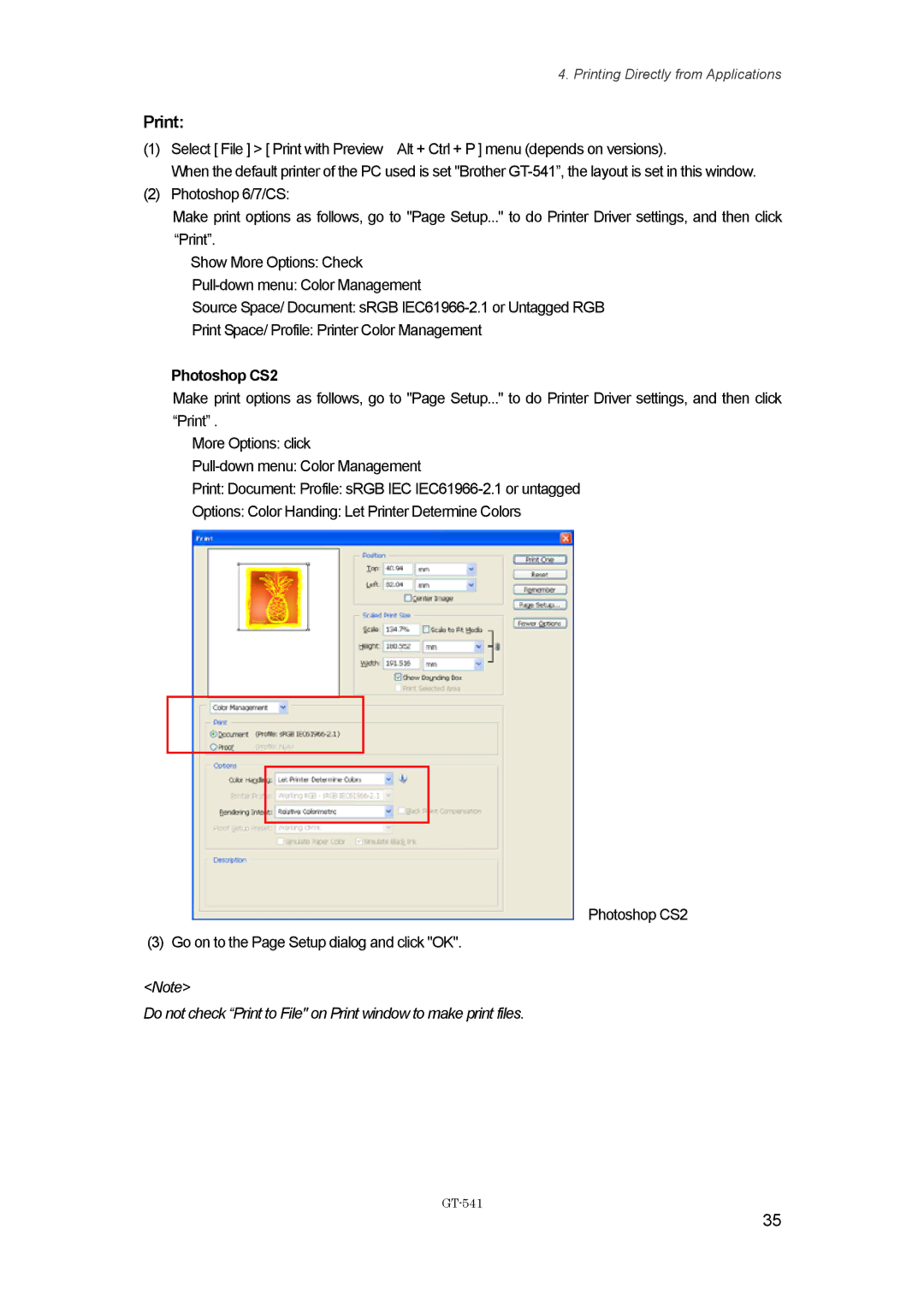 Brother GT541, GT-%$! instruction manual Print 