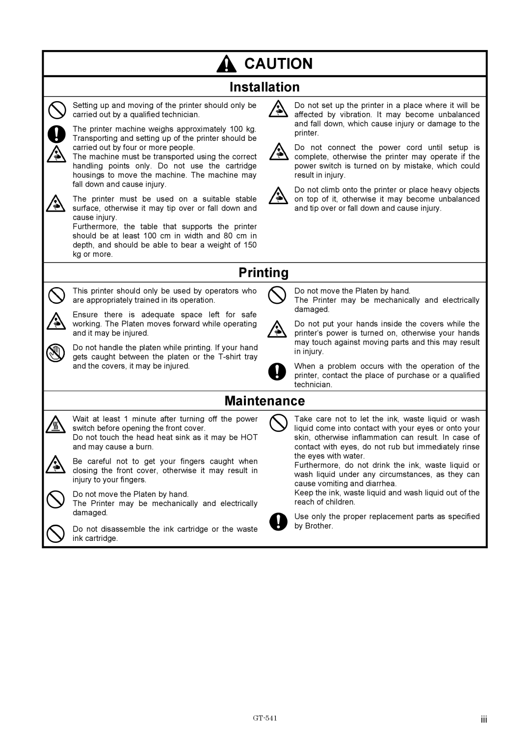 Brother GT541, GT-%$! instruction manual Iii 