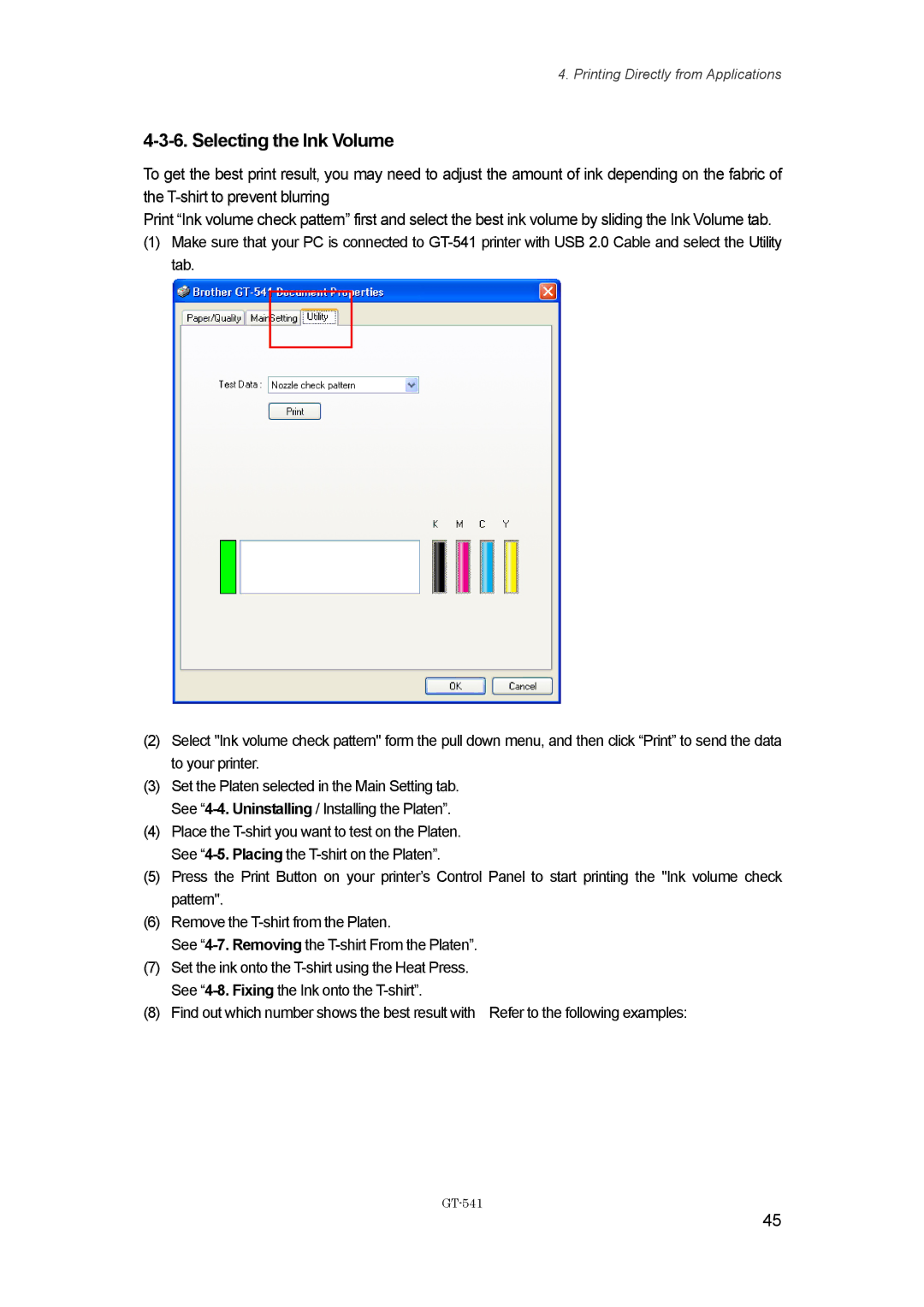 Brother GT541, GT-%$! instruction manual Selecting the Ink Volume 