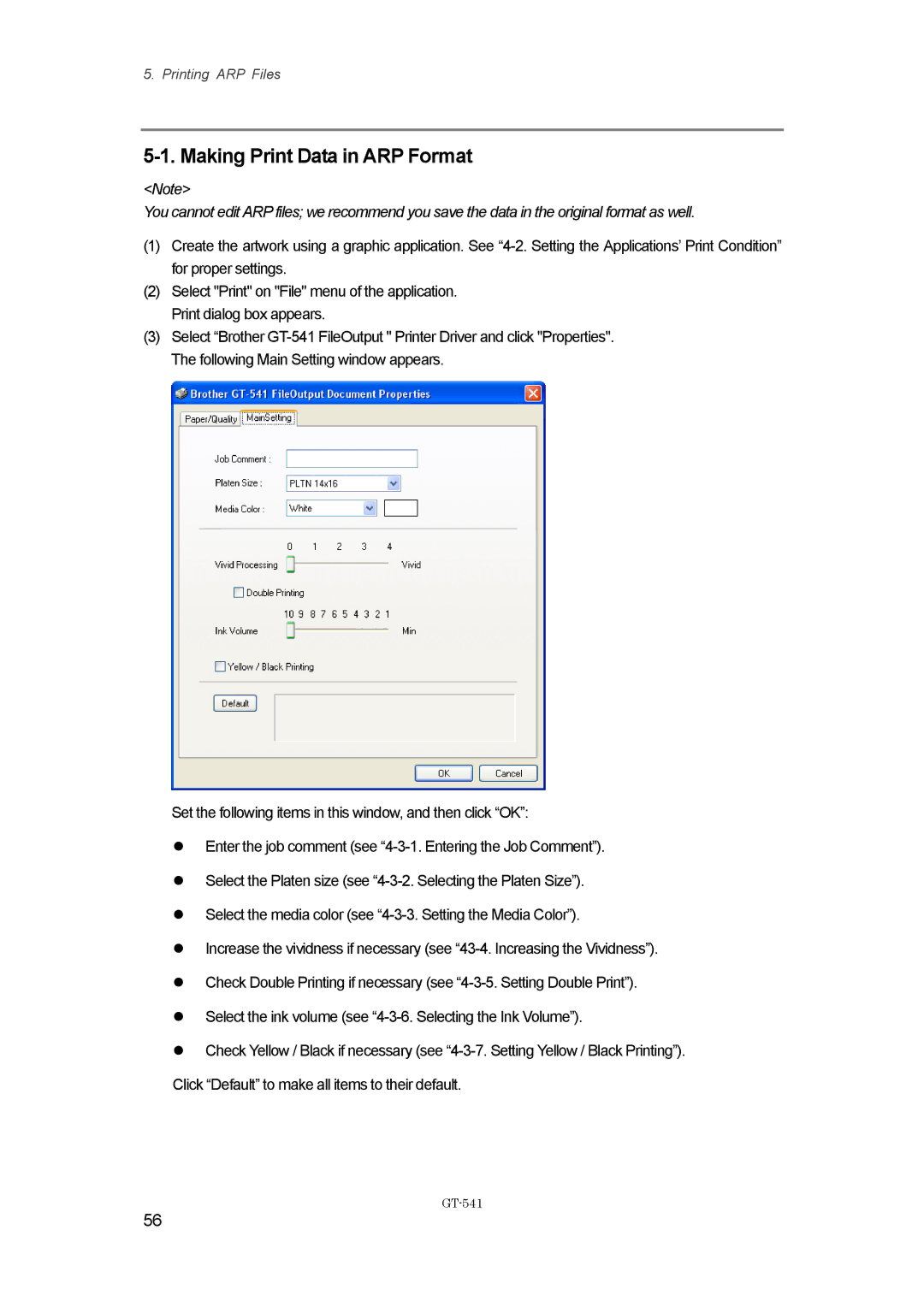 Brother GT-%$!, GT541 instruction manual Making Print Data in ARP Format 