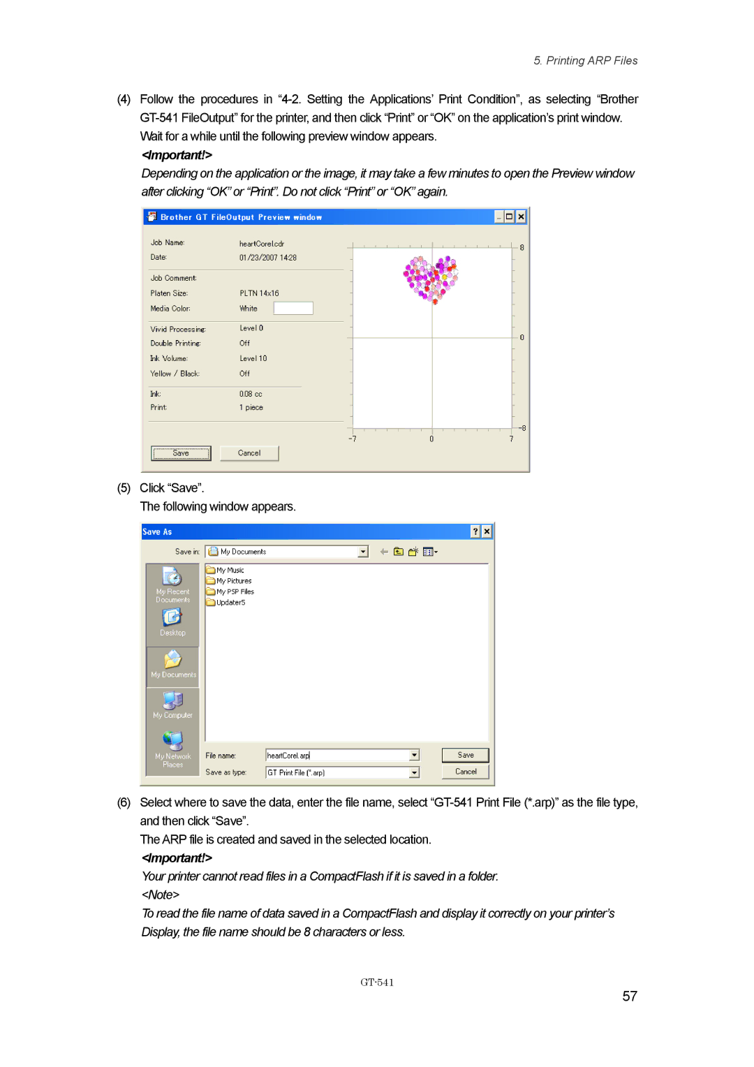 Brother GT541, GT-%$! instruction manual Printing ARP Files 