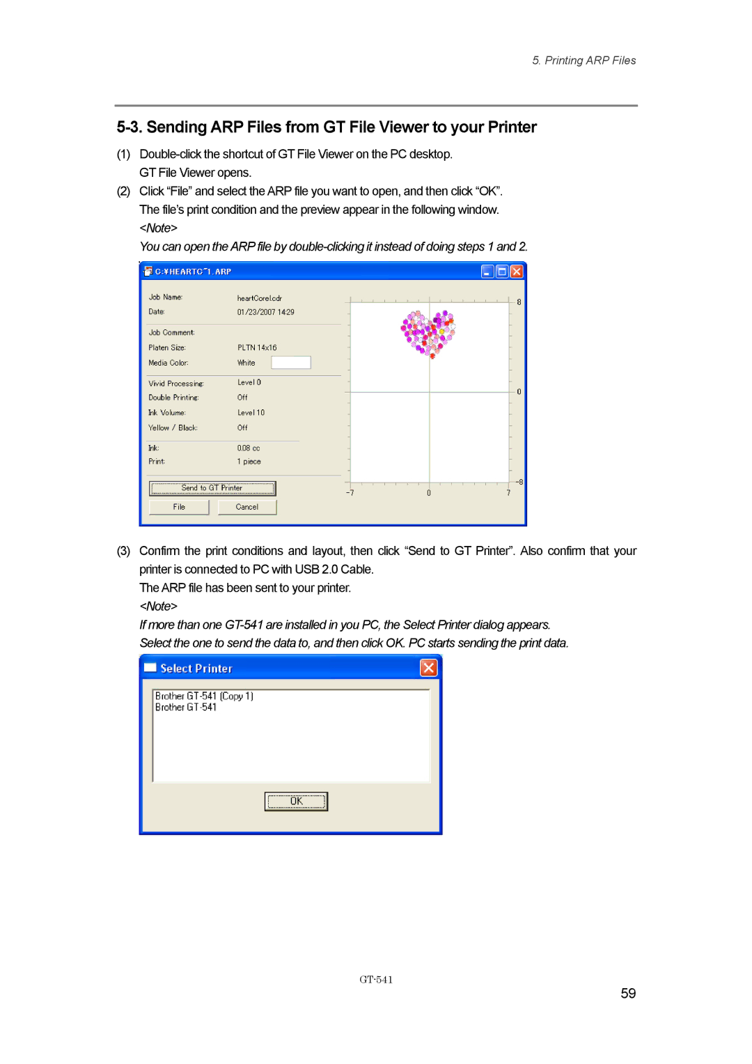 Brother GT541, GT-%$! instruction manual Sending ARP Files from GT File Viewer to your Printer 