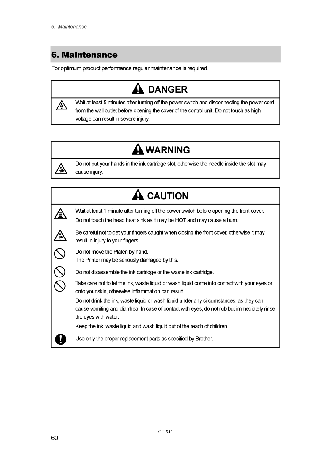 Brother GT-%$!, GT541 instruction manual Maintenance 