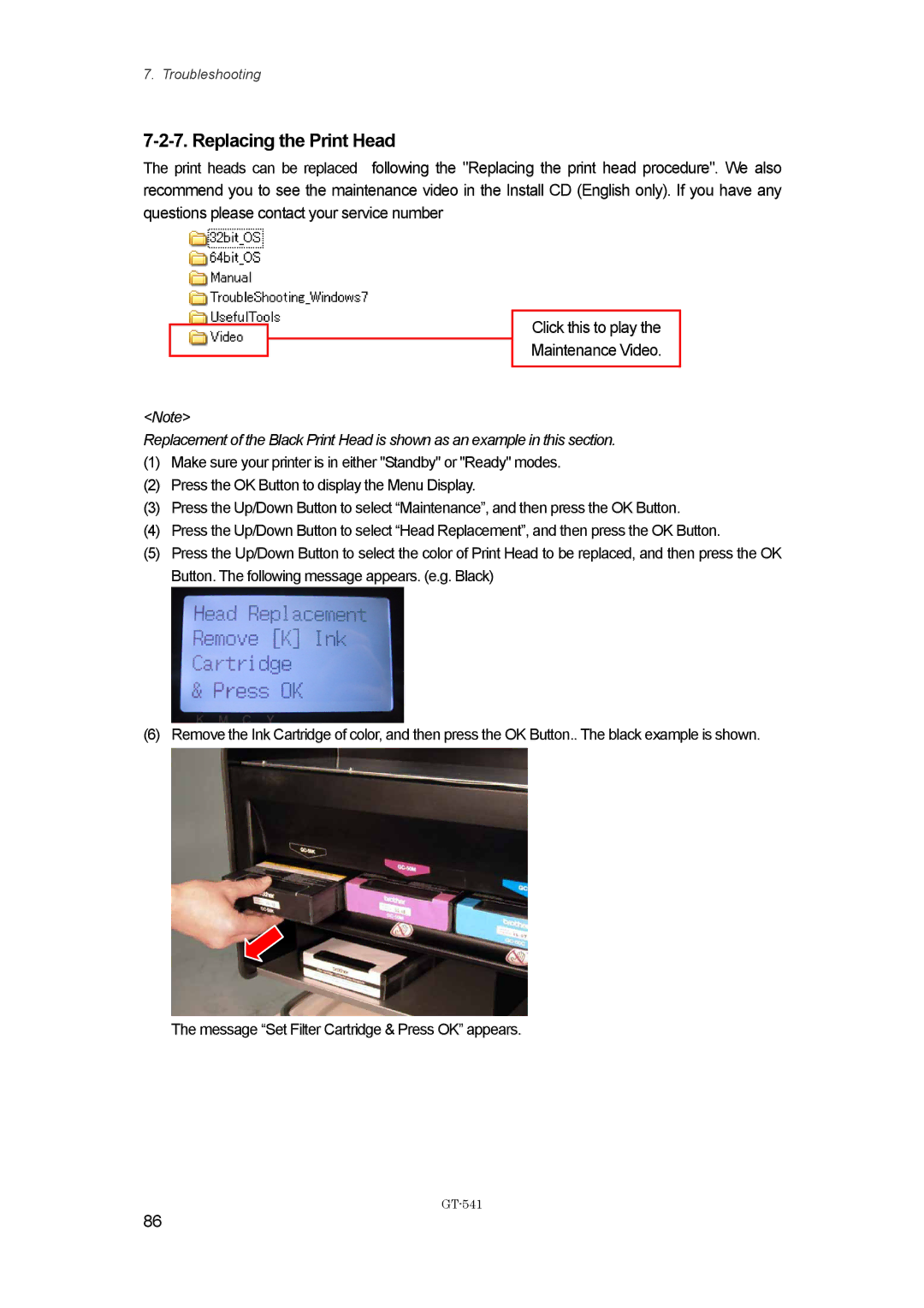 Brother GT-%$!, GT541 instruction manual Replacing the Print Head 