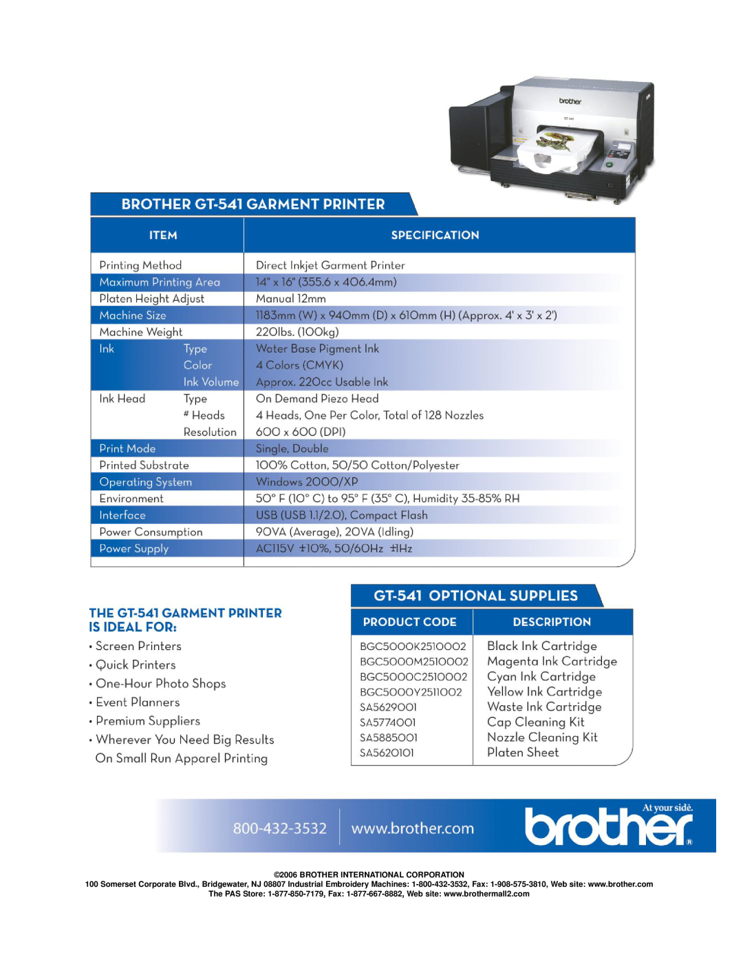 Brother GT-541 manual Brother International Corporation 