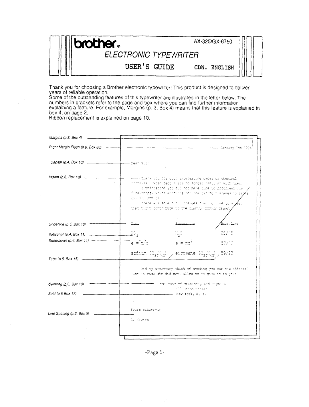 Brother AX-325, GX-6750 manual Users Guide CDN.ENGLISH 