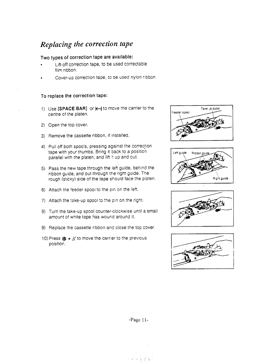 Brother AX-325, GX-6750 manual Replacing the correction tape 