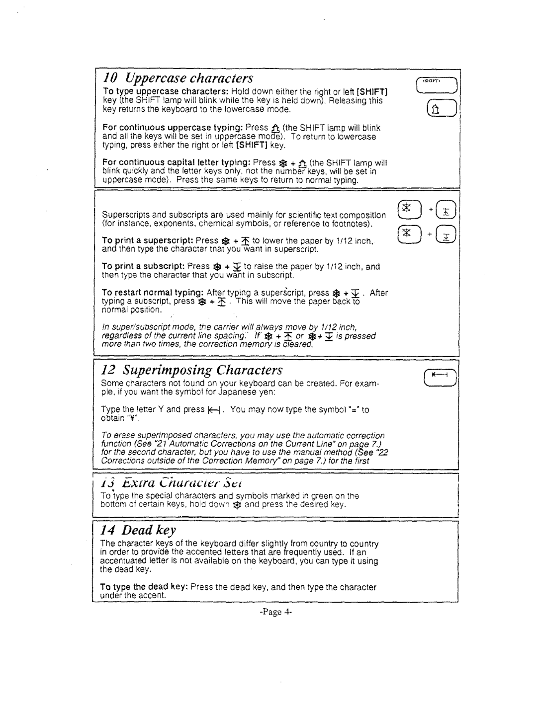 Brother GX-6750, AX-325 manual Uppercase characters, Superimposing Characters, Dead key 