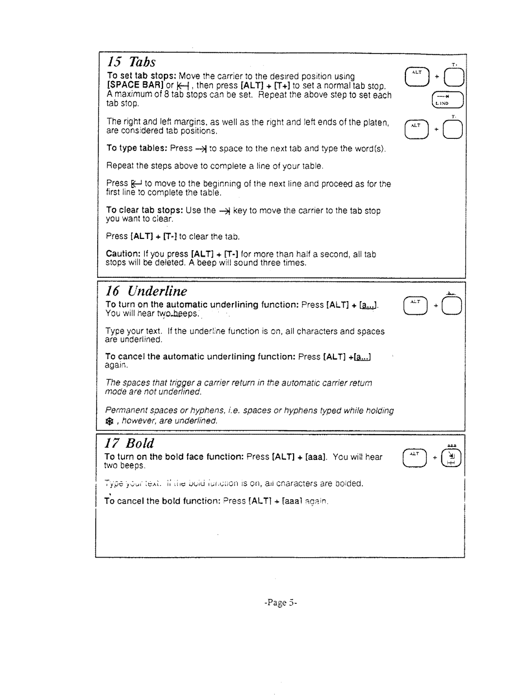 Brother AX-325, GX-6750 manual Tabs, Underline, Bold 