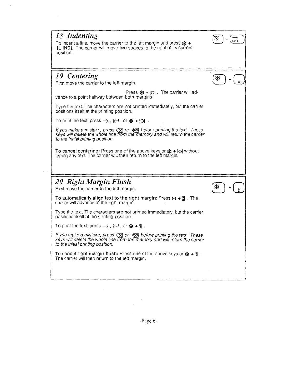 Brother GX-6750, AX-325 manual Indenting, Centering, Right Margin Flush 